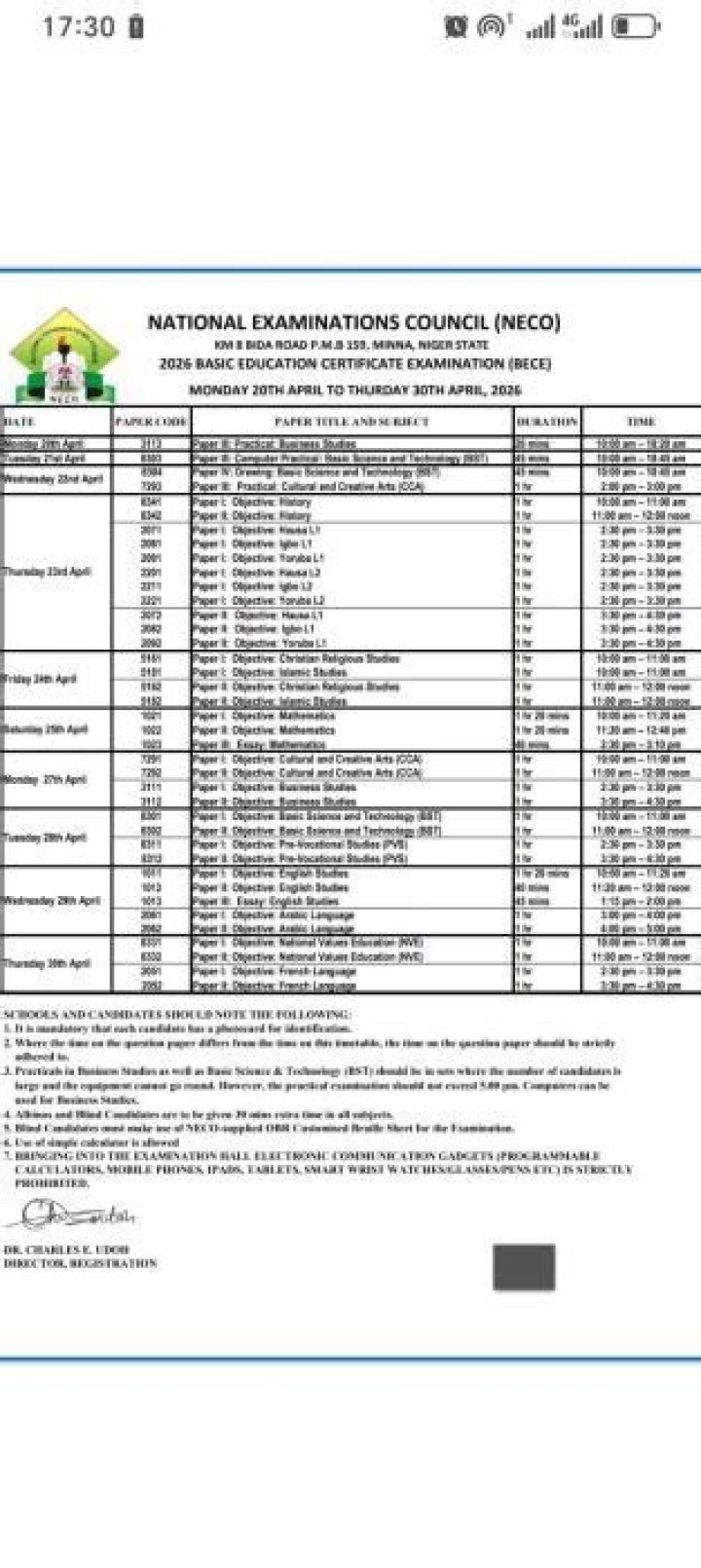 NECO Releases Timetable, Guidelines For 2020 Exams Lagos Post Online
